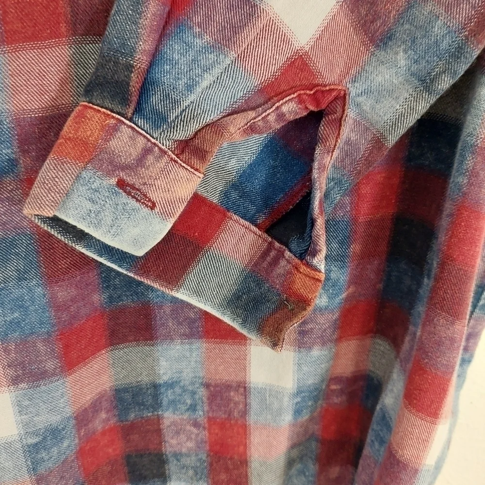 Vintage Havana Womens Long Sleeve Red Blue Plaid Drawstring Tie Shirt Dress Sz S - Picture 6 of 9